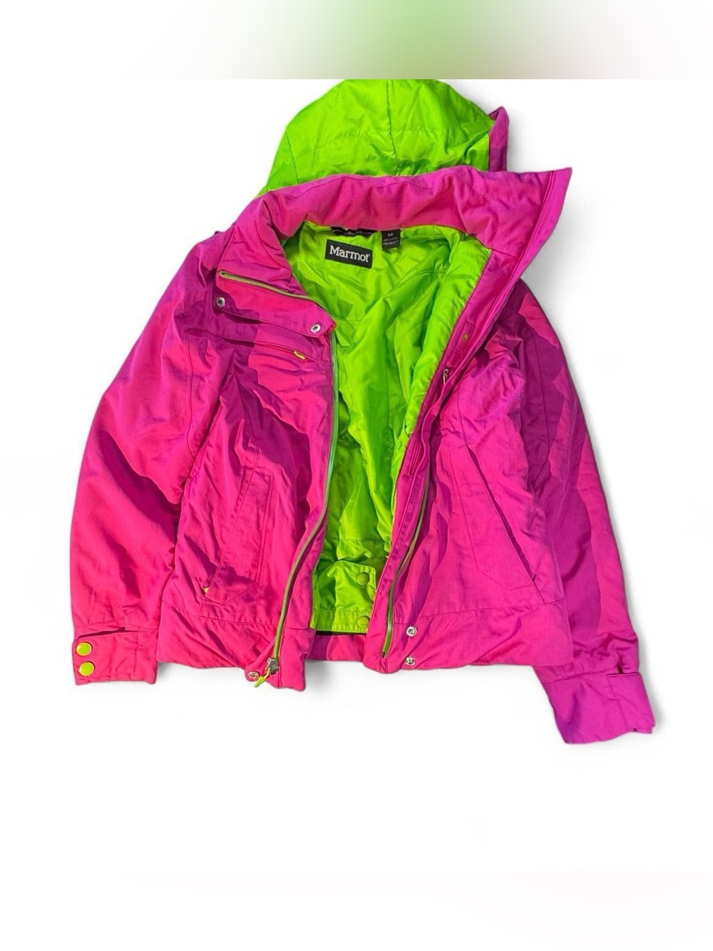 Marmot Sublette Women's Ski Jacket Small Magenta Pink Lime Green Waterproof Coat - Picture 7 of 8
